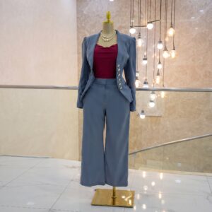 La Bordeaux - Slate Cropped Blazer with Burgundy Cami