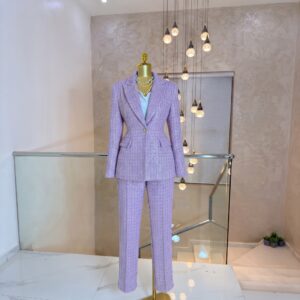 L’Améthyste-Lilac Sequin Tweed Trouser Suit
